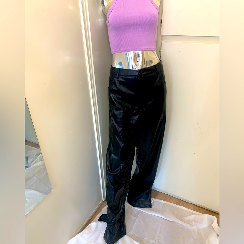 Nasty Gal Plus Size Faux Leather PU Split Hem Trousers size 14